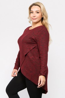 Women's Faux Wrap Space-Dye Knit Tunic Top style 3