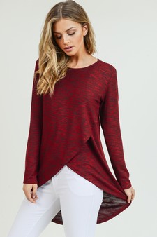 Women's Faux Wrap Space-Dye Knit Tunic Top style 4