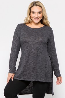 Women's Space-Dye Knit Side Slit Tunic Top style 2