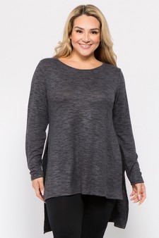 Women's Space-Dye Knit Side Slit Tunic Top style 3