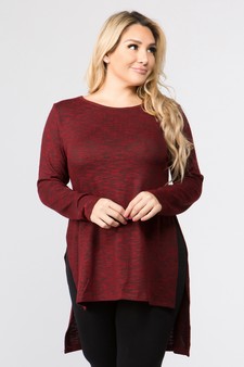Women's Space-Dye Knit Side Slit Tunic Top style 2