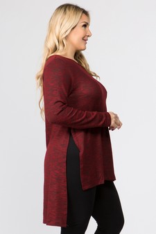 Women's Space-Dye Knit Side Slit Tunic Top style 3