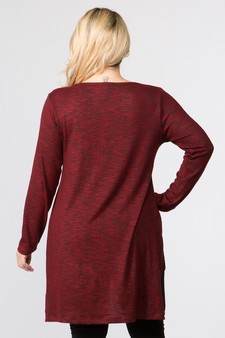 Women's Space-Dye Knit Side Slit Tunic Top style 4