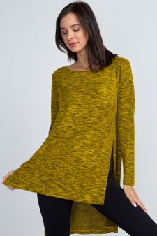 Women's Space-Dye Knit Side Slit Tunic Top