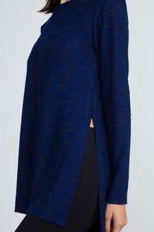 Women's Space-Dye Knit Side Slit Tunic Top style 4