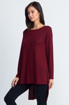 Women's Space-Dye Knit Side Slit Tunic Top style 2