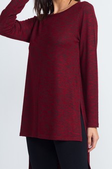 Women's Space-Dye Knit Side Slit Tunic Top style 4
