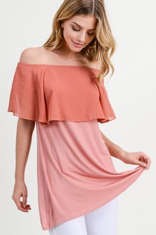 Lady's Off The Shoulder Chiffon Ruffle Tunic Top - style 2