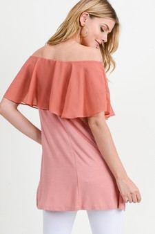 Lady's Off The Shoulder Chiffon Ruffle Tunic Top - style 4