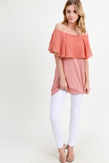 Lady's Off The Shoulder Chiffon Ruffle Tunic Top - style 5