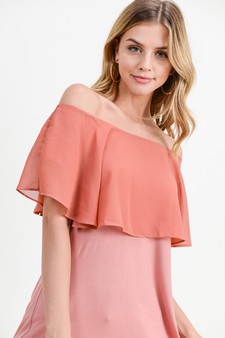 Lady's Off The Shoulder Chiffon Ruffle Tunic Top - style 6