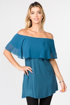 Lady's Off The Shoulder Chiffon Ruffle Tunic Top style 2