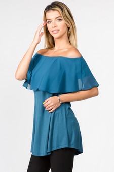 Lady's Off The Shoulder Chiffon Ruffle Tunic Top style 3