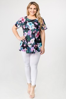 Women's Short Sleeve Tropical Floral Print Tunic Top style 5