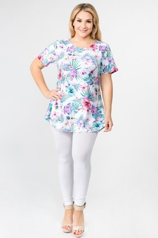 Women's Short Sleeve Tropical Floral Print Tunic Top style 5