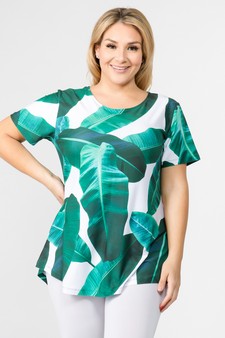 Women's Short Sleeve Palm Leaf Print Tunic Top style 4