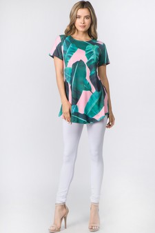 Women's Short Sleeve Palm Leaf Print Tunic Top style 4