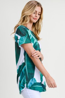 Women's Short Sleeve Palm Leaf Print Tunic Top style 2