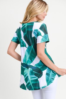Women's Short Sleeve Palm Leaf Print Tunic Top style 3