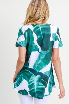 Women's Short Sleeve Palm Leaf Print Tunic Top style 4