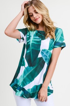 Women's Short Sleeve Palm Leaf Print Tunic Top