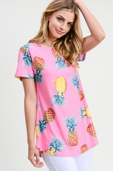 Women's Short Sleeve Pineapple Print Tunic Top style 2