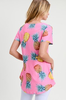 Women's Short Sleeve Pineapple Print Tunic Top style 4