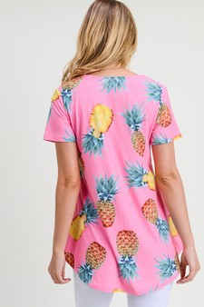 Women's Short Sleeve Pineapple Print Tunic Top style 5