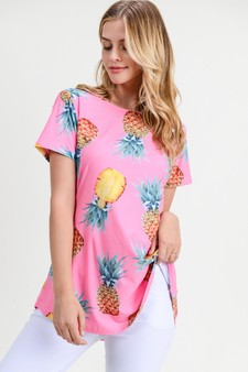 Women's Short Sleeve Pineapple Print Tunic Top