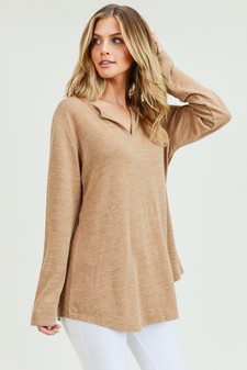 Women's Long Sleeve Split Neck Tunic Top style 2