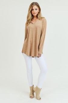 Women's Long Sleeve Split Neck Tunic Top style 4