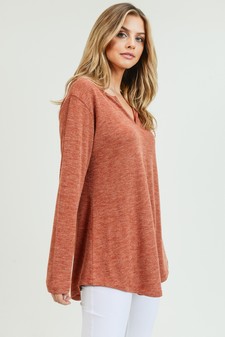 Women's Long Sleeve Split Neck Tunic Top style 2