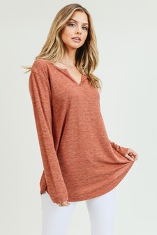 Women's Long Sleeve Split Neck Tunic Top style 4