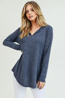 Women's Long Sleeve Split Neck Tunic Top style 2