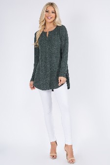 Women's Long Sleeve Split Neck Tunic Top style 4