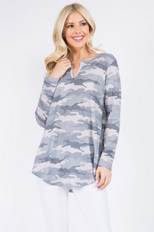 Women's Slit Camo Print Tunic Top style 2