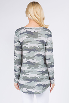 Women's Slit Camo Print Tunic Top style 3