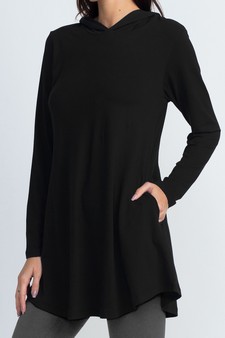 Lady's Long Sleeve Tunic Top Hoodie with Two Pockets style 2