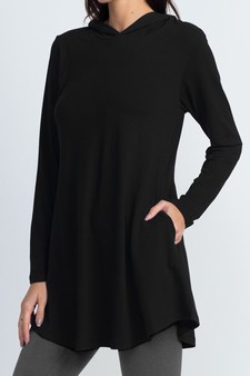 Lady's Long Sleeve Tunic Top Hoodie with Two Pockets style 4