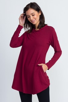 Lady's Long Sleeve Tunic Top Hoodie with Two Pockets style 3