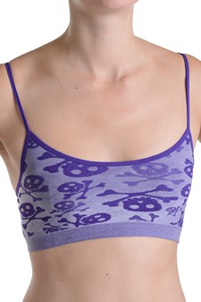Lady's Skull and Cross Bones Seamless Sports Bra with Adjustable Spaghetti Straps
