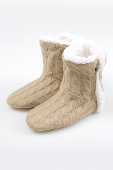 Women's Cable Knit Faux Sherpa Lined Slippers style 2