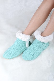 Women's Cable Knit Faux Sherpa Lined Slippers style 3