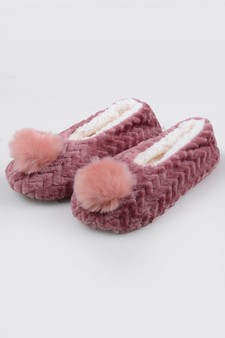 Women's Fuzzy Chevron Pom Pom Slippers style 2