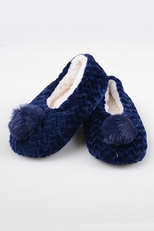 Women's Fuzzy Chevron Pom Pom Slippers style 4