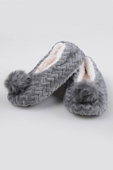 Women's Fuzzy Chevron Pom Pom Slippers style 7