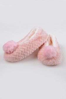 Women's Fuzzy Chevron Pom Pom Slippers style 8