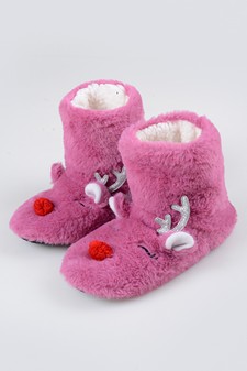 Women's Furry Reindeer Slipper Booties style 3