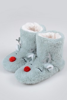 Women's Furry Reindeer Slipper Booties style 7