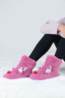 Women's Furry Reindeer Slipper Booties